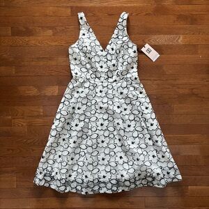 Ivanka Trump Black and White Floral Embroidery A-Line Dress